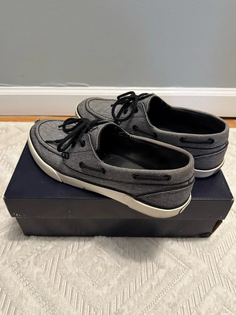 Polo by Ralph Lauren Men's Gray Canvas Boat Shoes with Black Laces